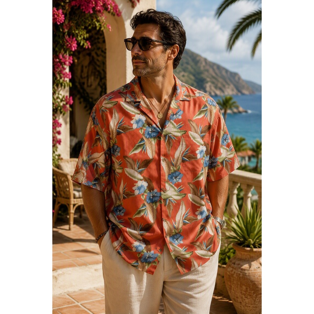 Tommy Bahama Camp Shirt 100% Silk Tropical Floral Coastal Resortwear XXXL